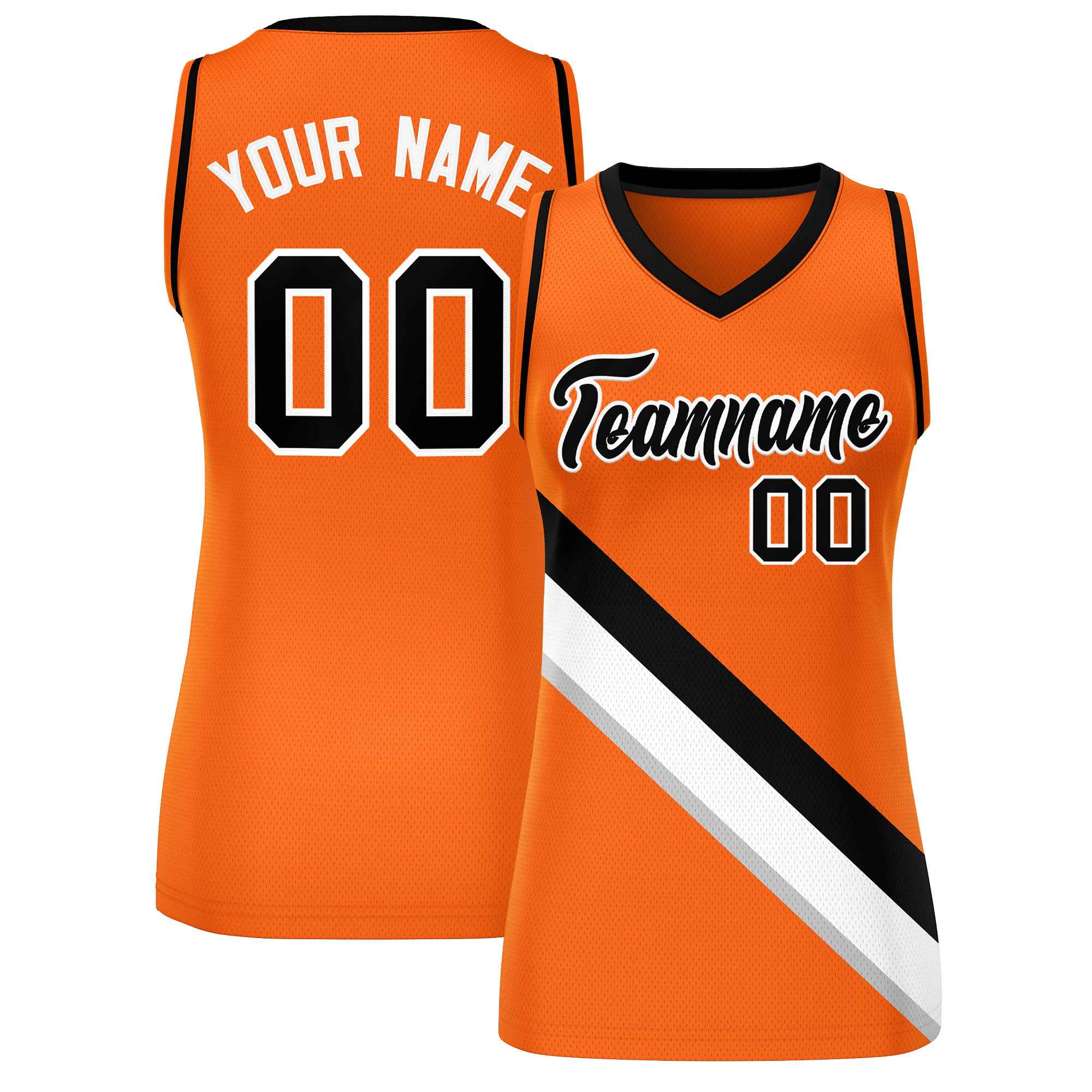 Custom Orange Black-White Thick Slash Fashion Tops Mesh Basketball Jersey For Women