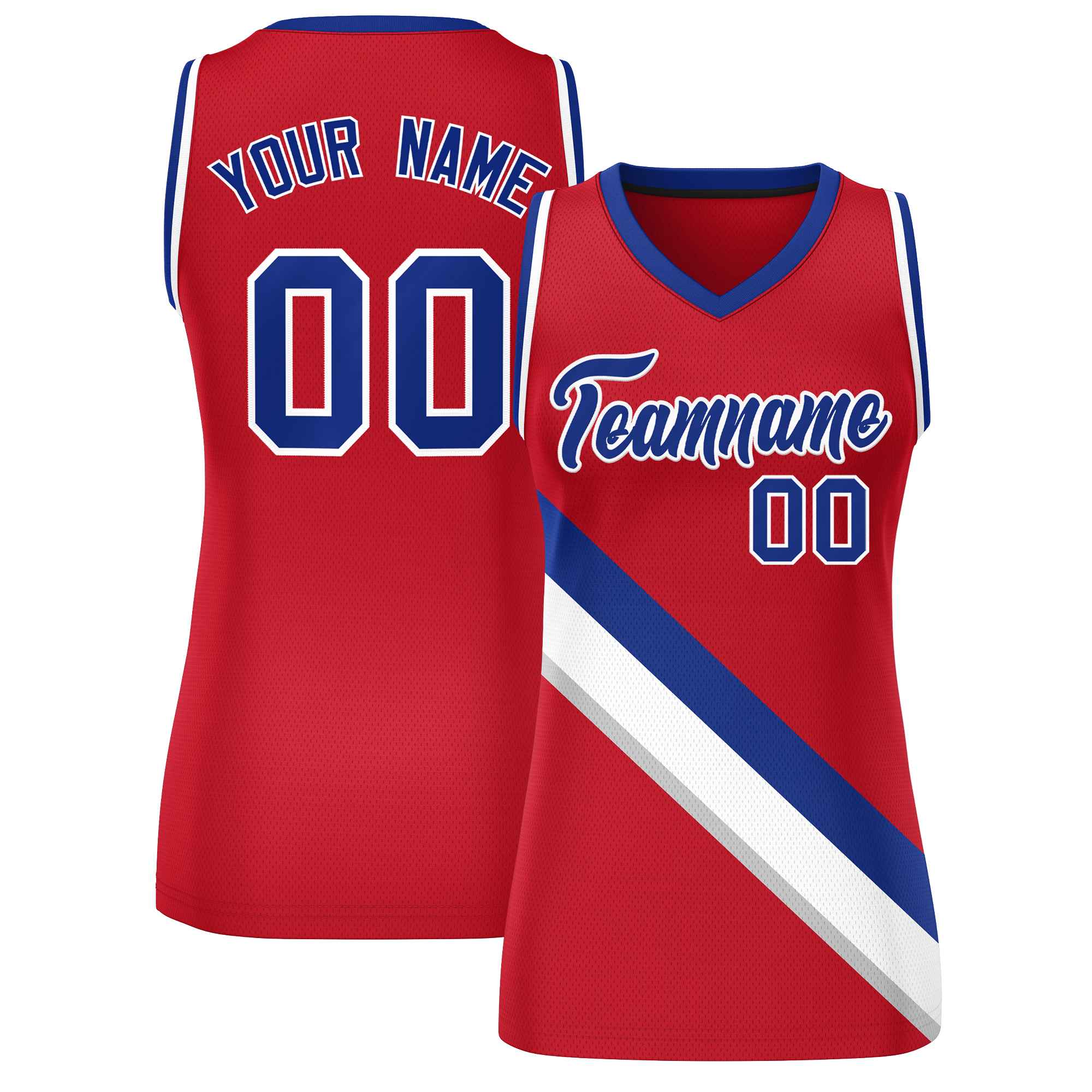 Custom Red Royal-White Thick Slash Fashion Tops Mesh Basketball Jersey For Women