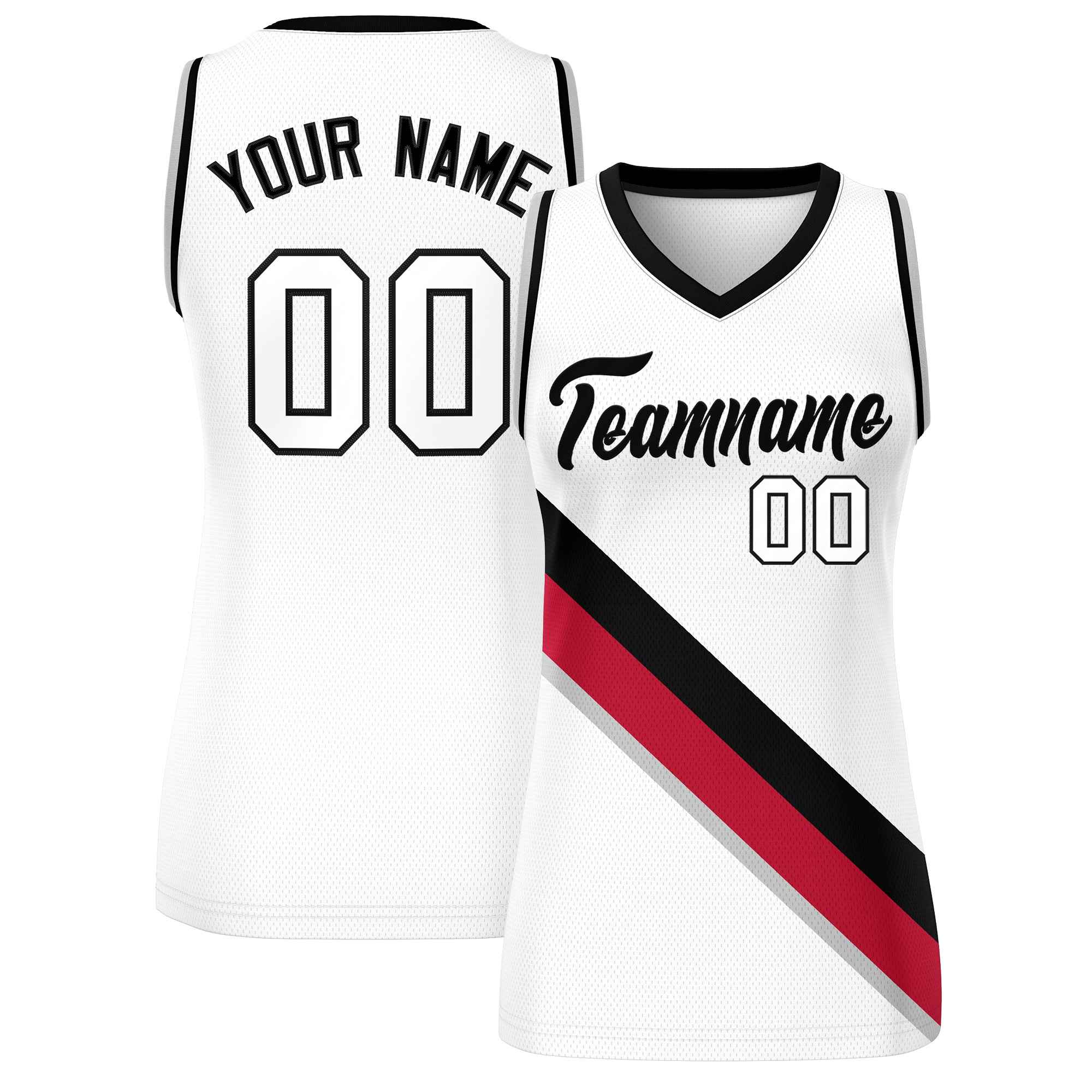 Custom White Black-Gray Thick Slash Fashion Tops Mesh Basketball Jersey For Women