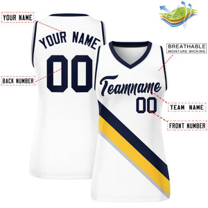 Custom White Navy-White Thick Slash Fashion Tops Mesh Basketball Jersey For Women