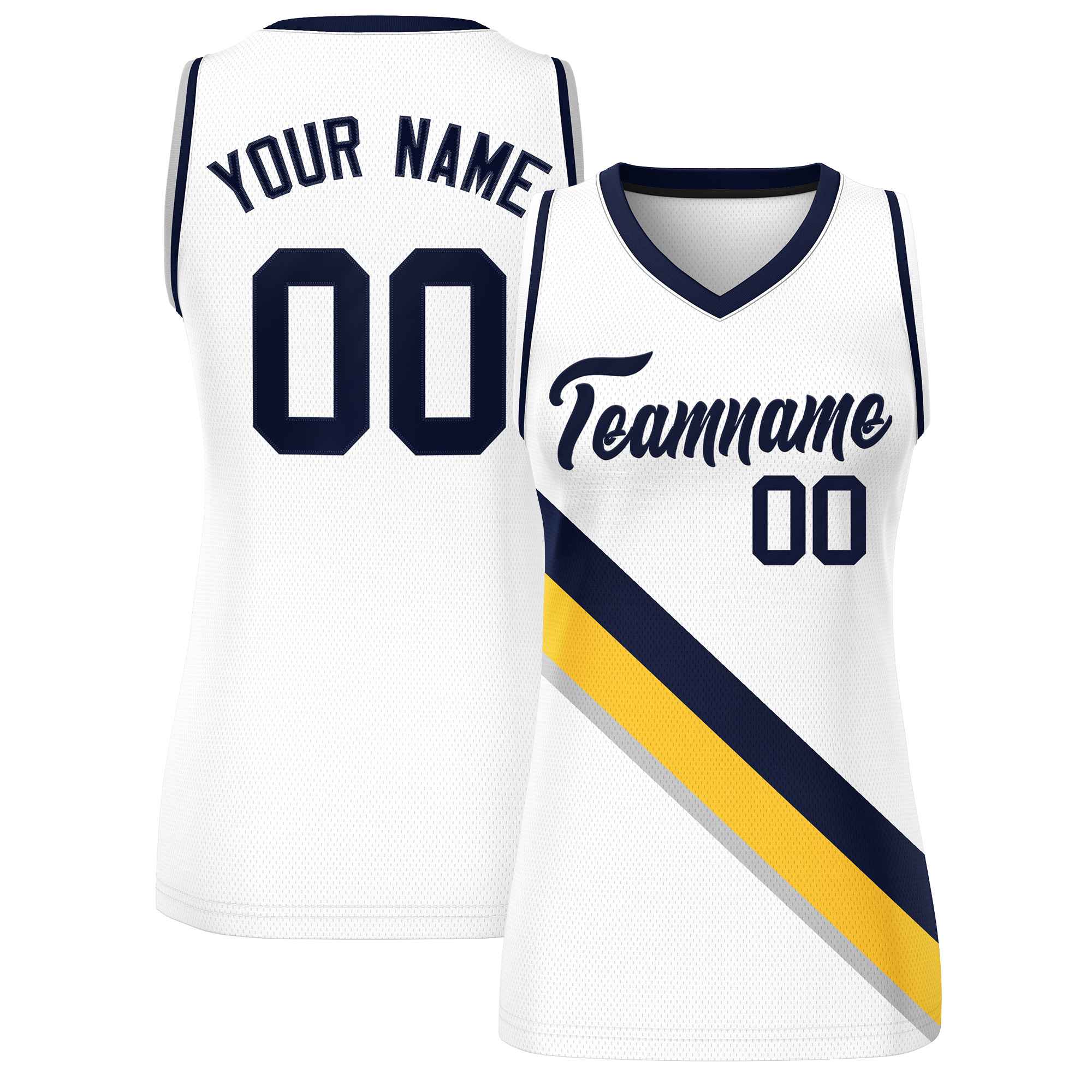 Custom White Navy-White Thick Slash Fashion Tops Mesh Basketball Jersey For Women