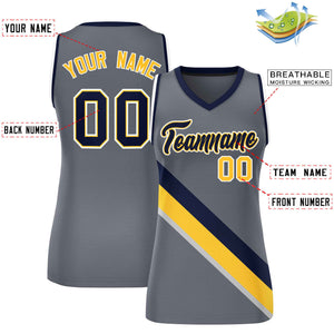 Custom Dark Gray Navy-White Thick Slash Fashion Tops Mesh Basketball Jersey For Women