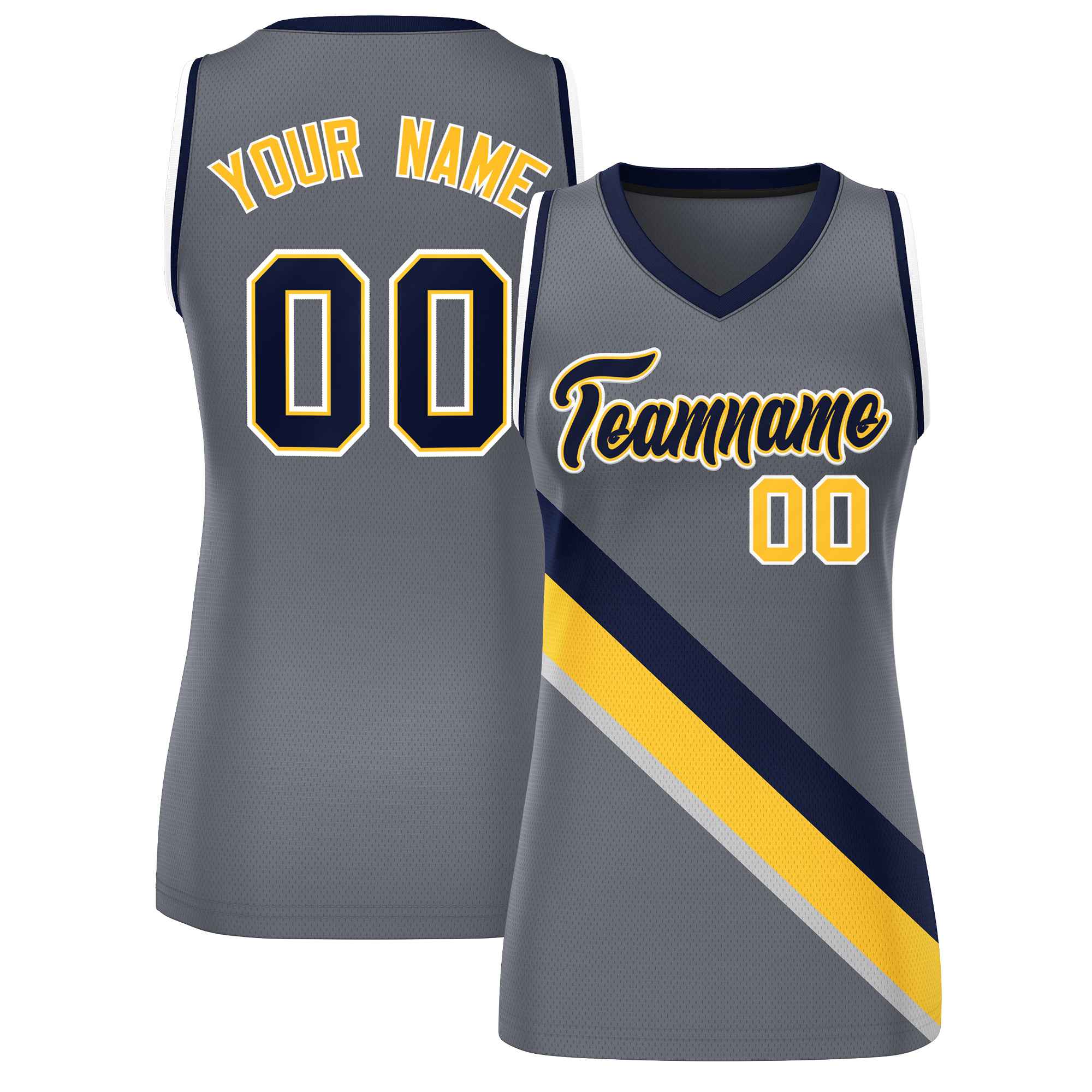 Custom Dark Gray Navy-White Thick Slash Fashion Tops Mesh Basketball Jersey For Women