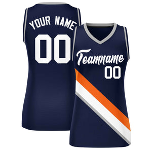 Custom Navy Gray-Navy Thick Slash Fashion Tops Mesh Basketball Jersey For Women