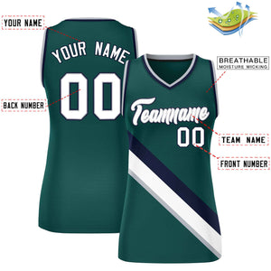 Custom Midnight Green Navy-Midnight Green Thick Slash Fashion Tops Mesh Basketball Jersey For Women