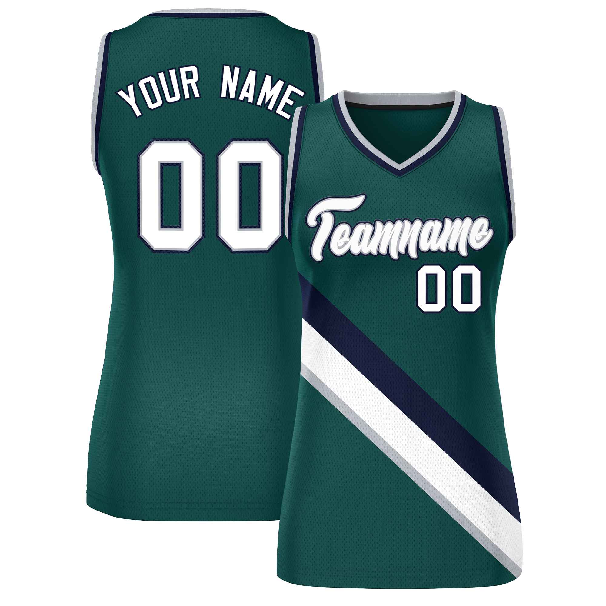 Custom Midnight Green Navy-Midnight Green Thick Slash Fashion Tops Mesh Basketball Jersey For Women