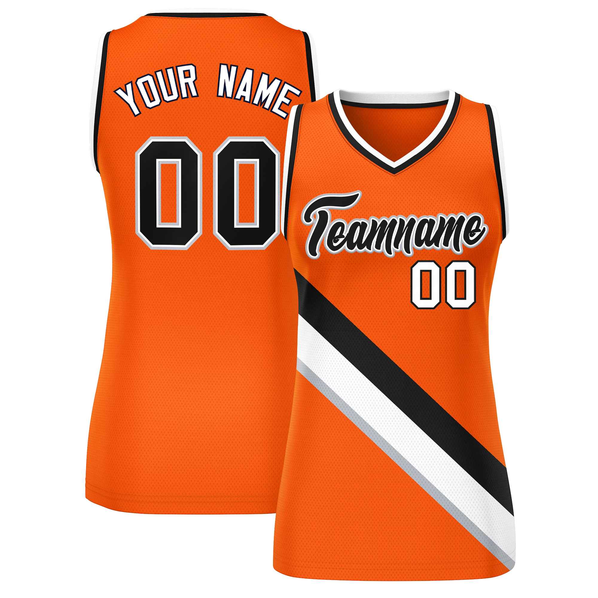 Custom Orange Black-White Thick Slash Fashion Tops Mesh Basketball Jersey For Women