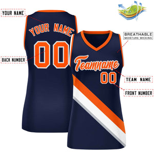 Custom Navy Orange-White Thick Slash Fashion Tops Mesh Basketball Jersey For Women