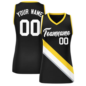 Custom Black Gold-White Thick Slash Fashion Tops Mesh Basketball Jersey For Women