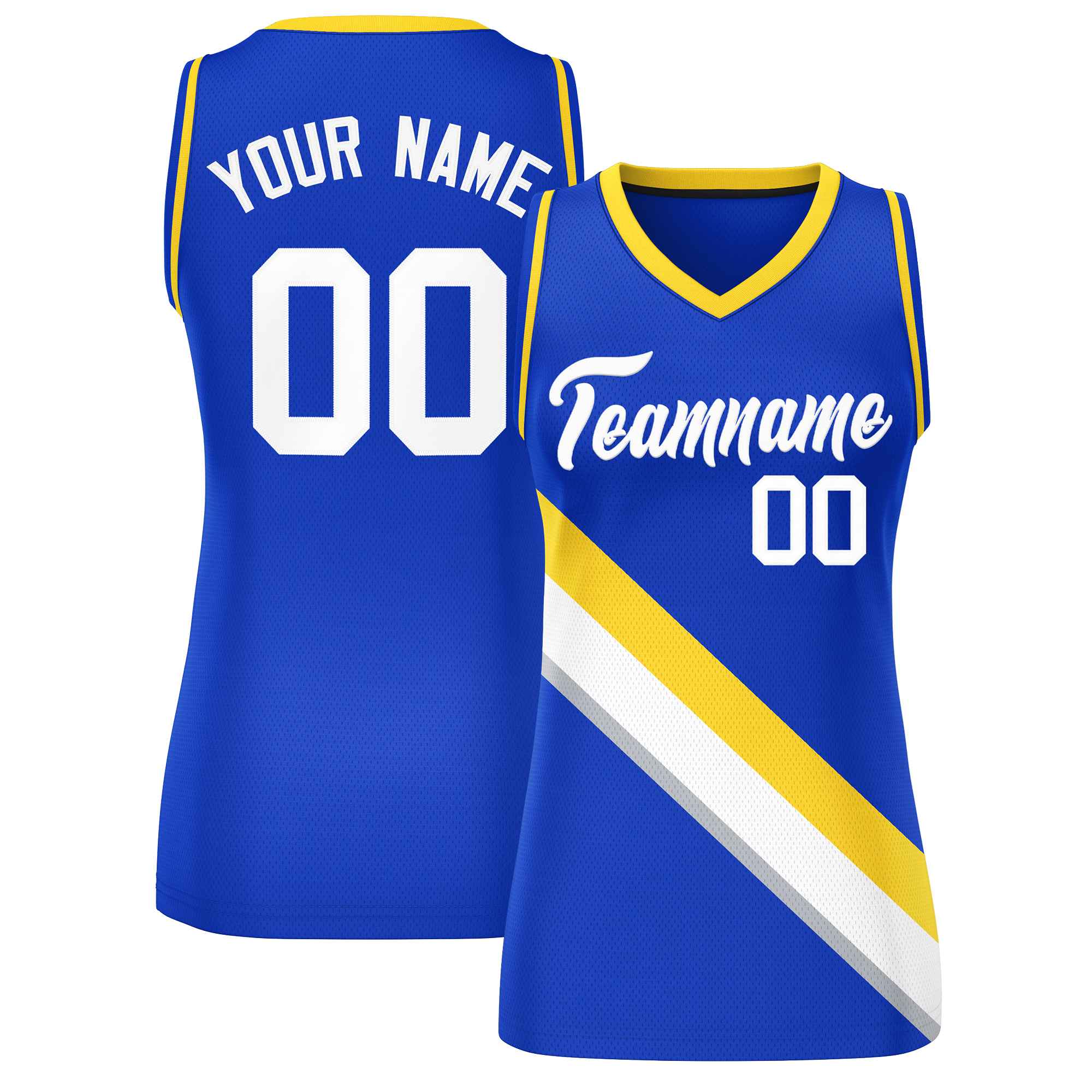 Custom Royal Gold-Royal Thick Slash Fashion Tops Mesh Basketball Jersey For Women