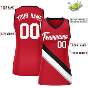 Custom Red Black-White Thick Slash Fashion Tops Mesh Basketball Jersey For Women