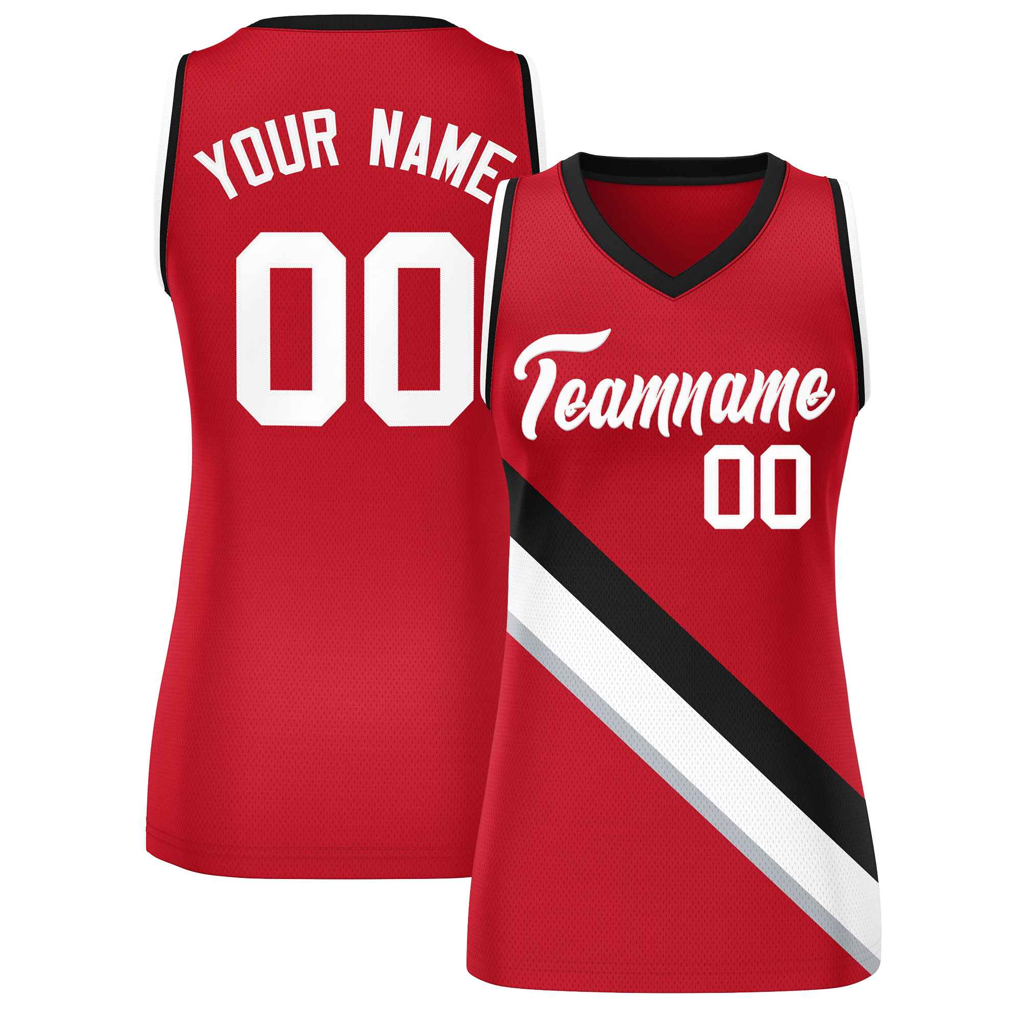 Custom Red Black-White Thick Slash Fashion Tops Mesh Basketball Jersey For Women