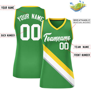 Custom Kelly Green Gold-White Thick Slash Fashion Tops Mesh Basketball Jersey For Women