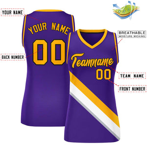 Custom Purple Yellow-Purple Thick Slash Fashion Tops Mesh Basketball Jersey For Women