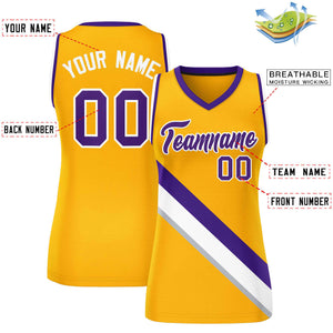 Custom Yellow Purple-White Thick Slash Fashion Tops Mesh Basketball Jersey For Women