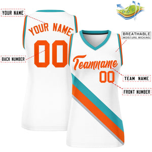 Custom White Aqua-Orange Thick Slash Fashion Tops Mesh Basketball Jersey For Women