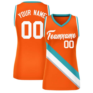 Custom Orange White-Aqua Thick Slash Fashion Tops Mesh Basketball Jersey For Women