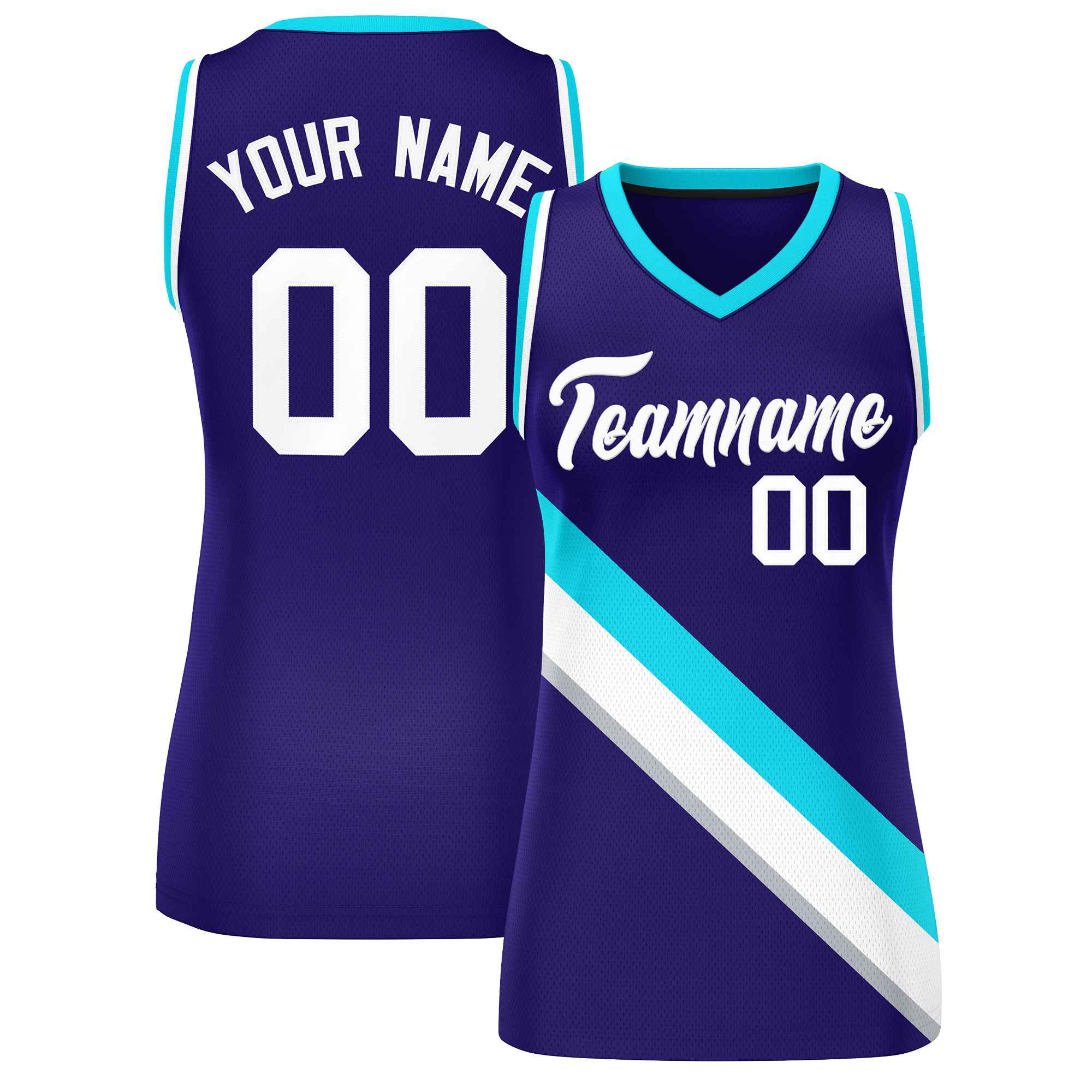 Custom Purple White-Powder Blue Thick Slash Fashion Tops Mesh Basketball Jersey For Women