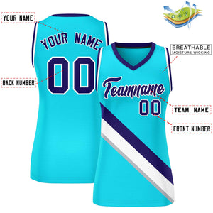 Custom Powder Blue White-Purple Thick Slash Fashion Tops Mesh Basketball Jersey For Women