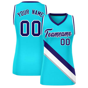 Custom Powder Blue White-Purple Thick Slash Fashion Tops Mesh Basketball Jersey For Women