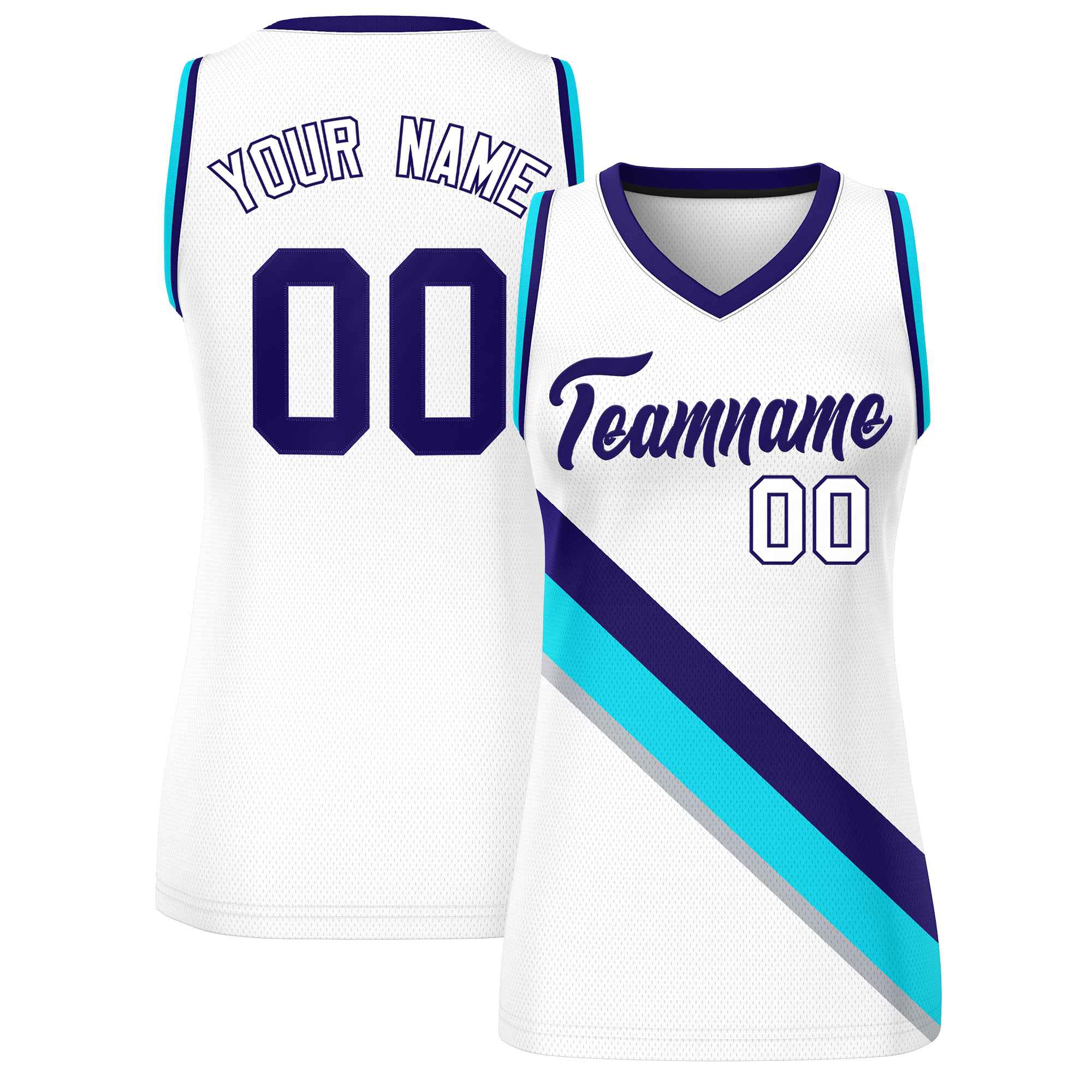 Custom White Purple-Powder Blue Thick Slash Fashion Tops Mesh Basketball Jersey For Women