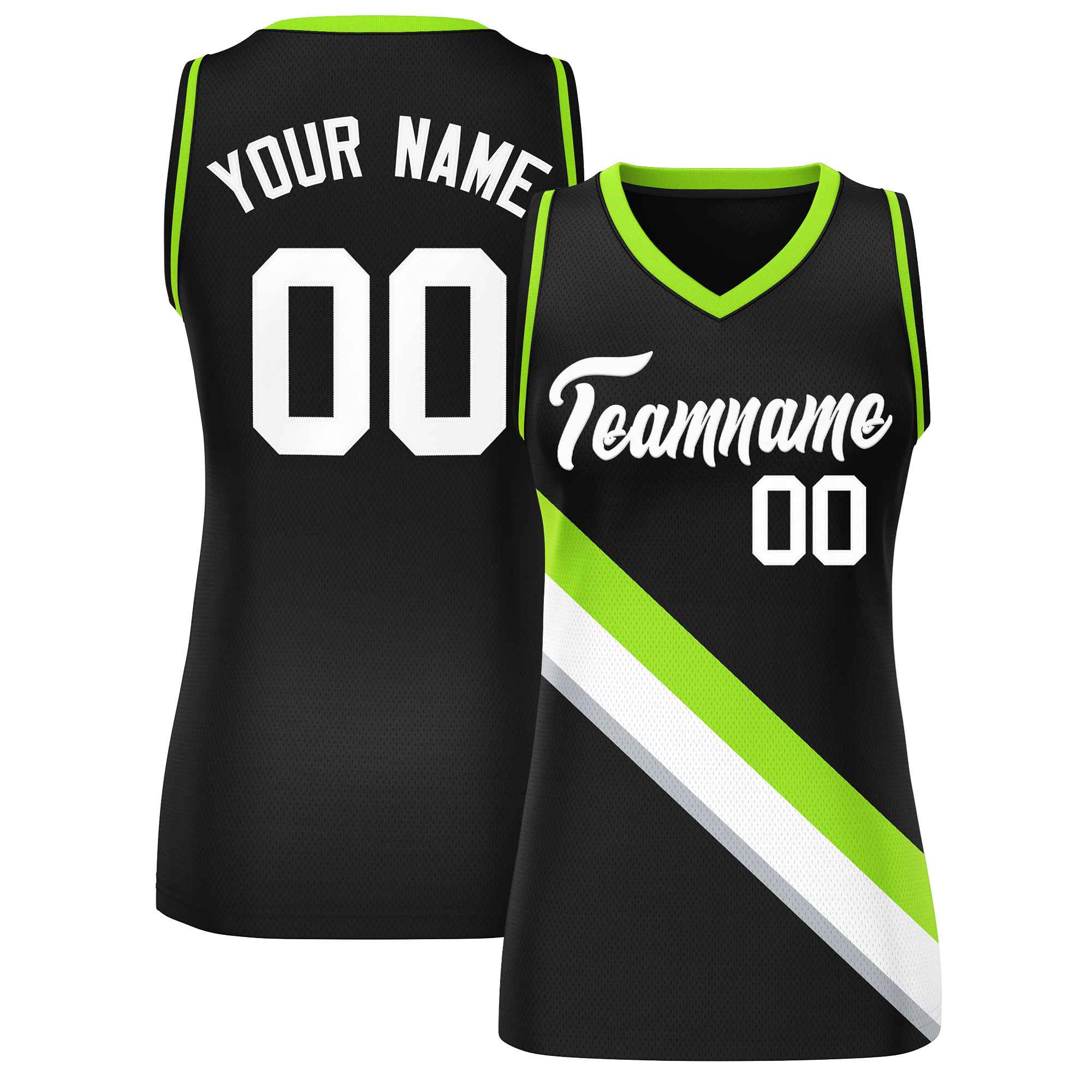 Custom Black Neon Green-Black Thick Slash Fashion Tops Mesh Basketball Jersey For Women