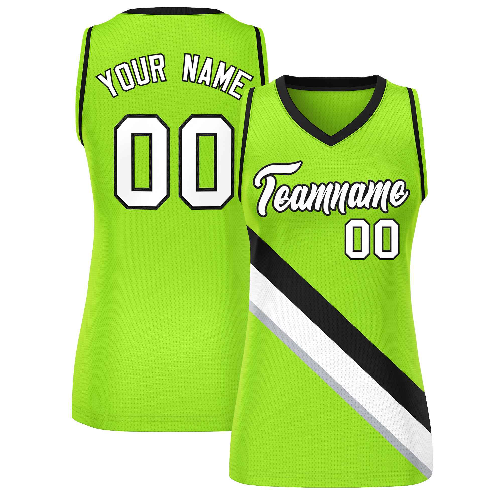 Custom Neon Green Black-Neon Green Thick Slash Fashion Tops Mesh Basketball Jersey For Women