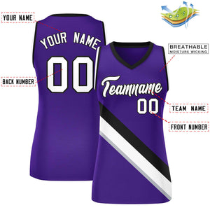 Custom Purple Black-White Thick Slash Fashion Tops Mesh Basketball Jersey For Women