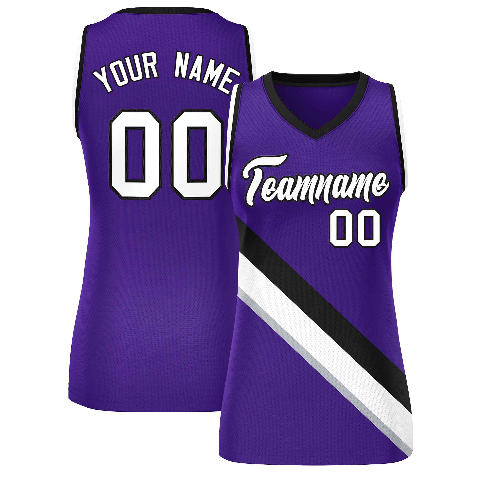 Custom Purple Black-White Thick Slash Fashion Tops Mesh Basketball Jersey For Women