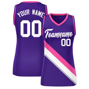 Custom Purple Pink-Purple Thick Slash Fashion Tops Mesh Basketball Jersey For Women