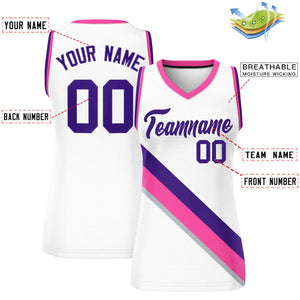 Custom White Pink-Purple Thick Slash Fashion Tops Mesh Basketball Jersey For Women