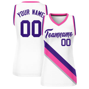 Custom White Pink-Purple Thick Slash Fashion Tops Mesh Basketball Jersey For Women