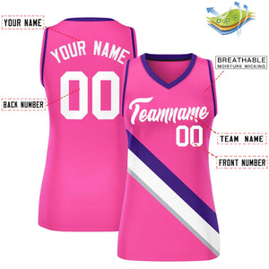 Custom Pink Purple-Pink Thick Slash Fashion Tops Mesh Basketball Jersey For Women