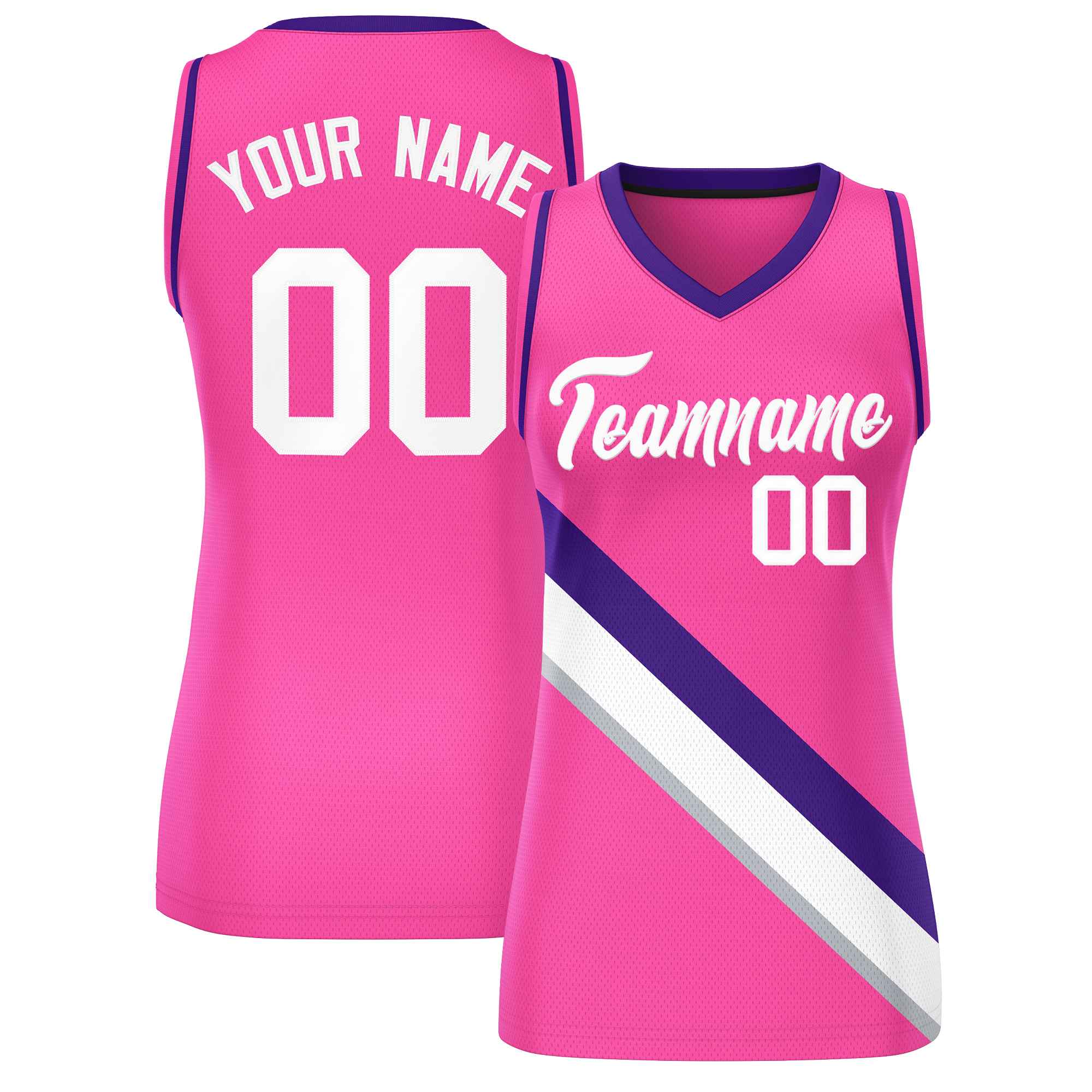 Custom Pink Purple-Pink Thick Slash Fashion Tops Mesh Basketball Jersey For Women