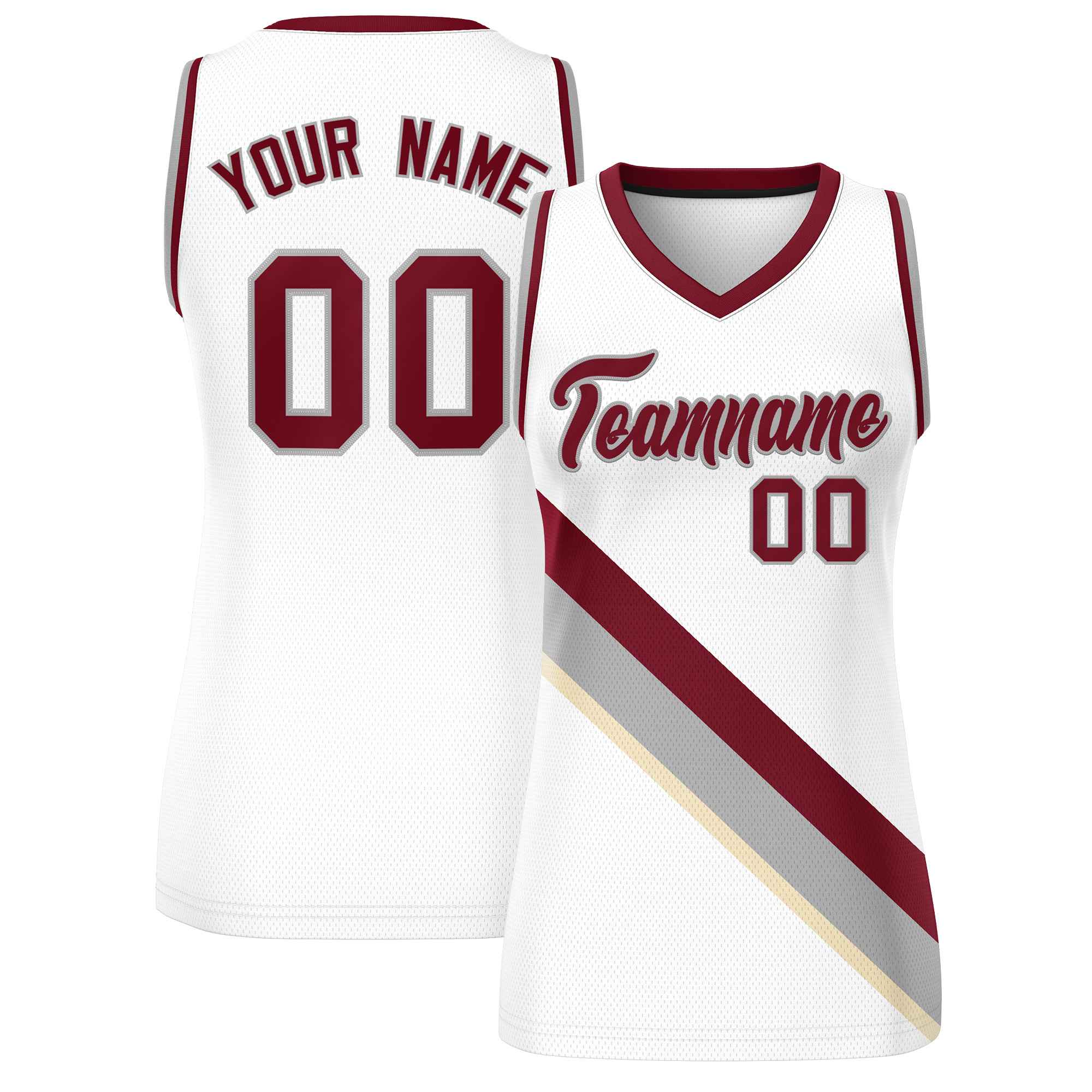 Custom White Crimson-Gray Thick Slash Fashion Tops Mesh Basketball Jersey For Women