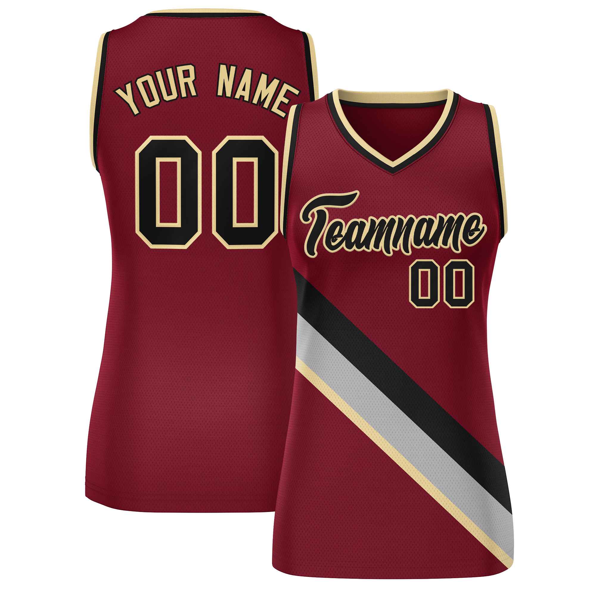 Custom Crimson Black-Khaki Thick Slash Fashion Tops Mesh Basketball Jersey For Women