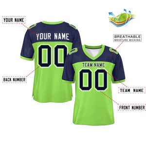 Custom Neon Green-Navy Raglan Sleeves Fashion Authentic Football Jersey