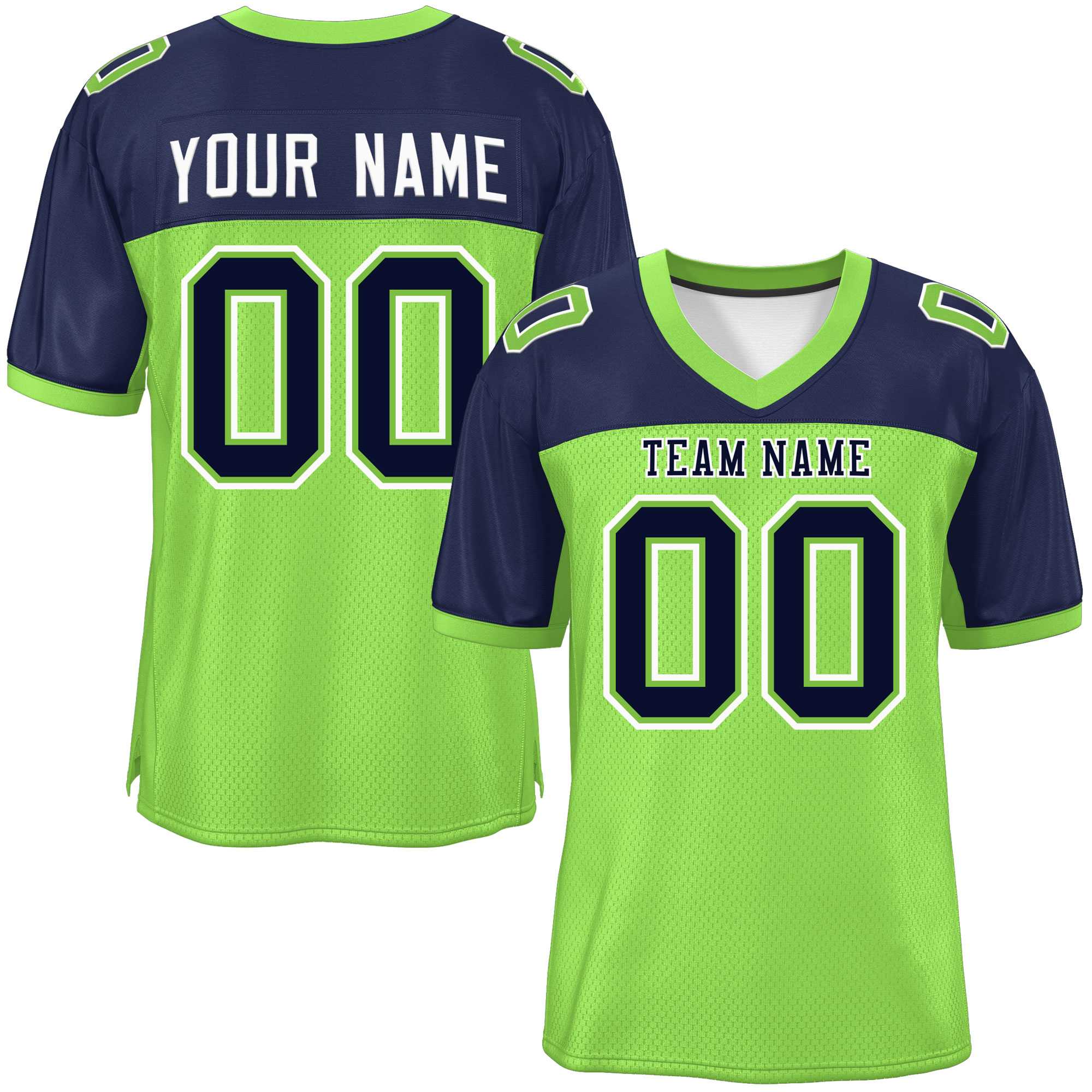 Custom Neon Green-Navy Raglan Sleeves Fashion Authentic Football Jersey