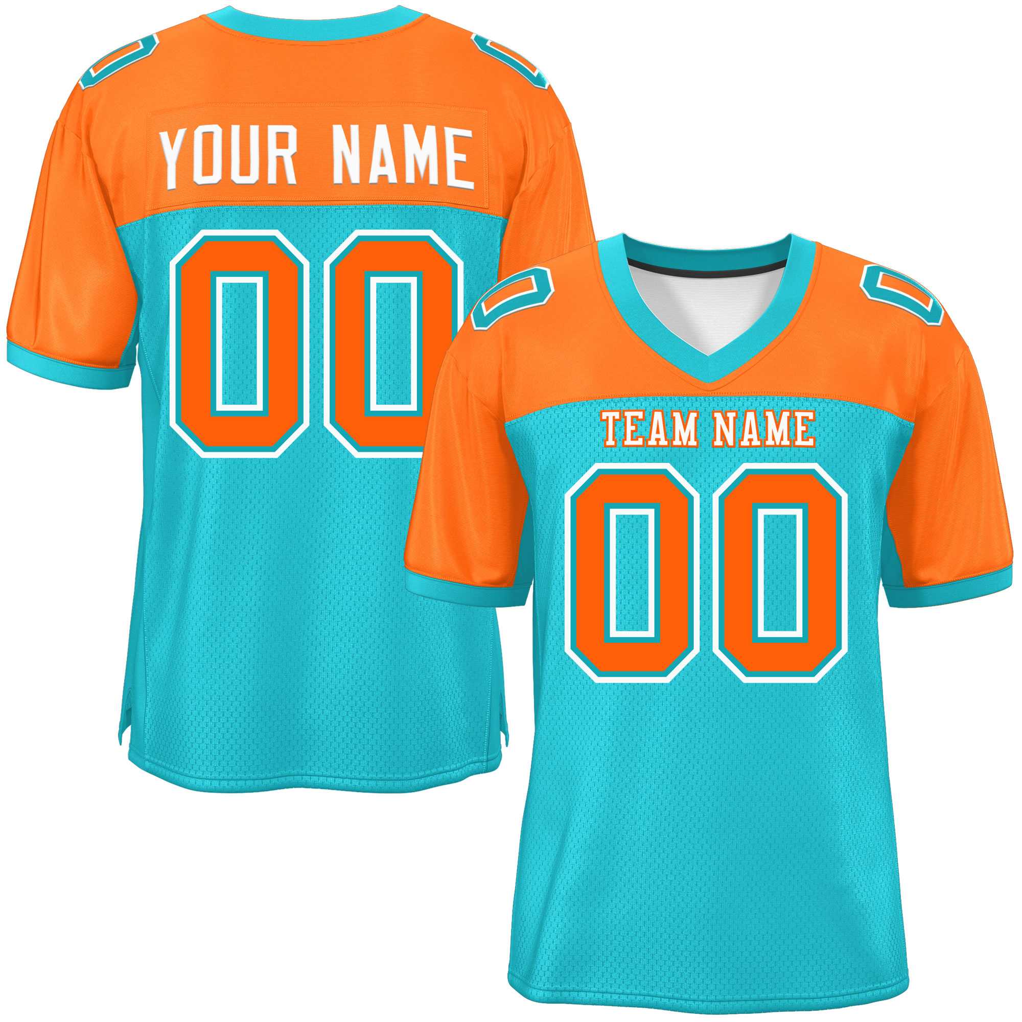 Custom Aqua-Orange Raglan Sleeves Fashion Authentic Football Jersey