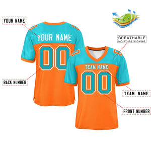 Custom Orange-Aqua Raglan Sleeves Fashion Authentic Football Jersey