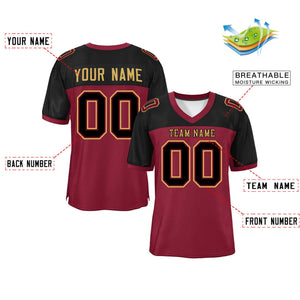 Custom Crimson-Black Raglan Sleeves Fashion Authentic Football Jersey