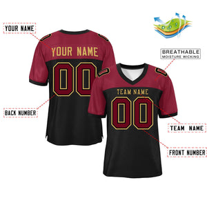 Custom Black-Crimson Raglan Sleeves Fashion Authentic Football Jersey