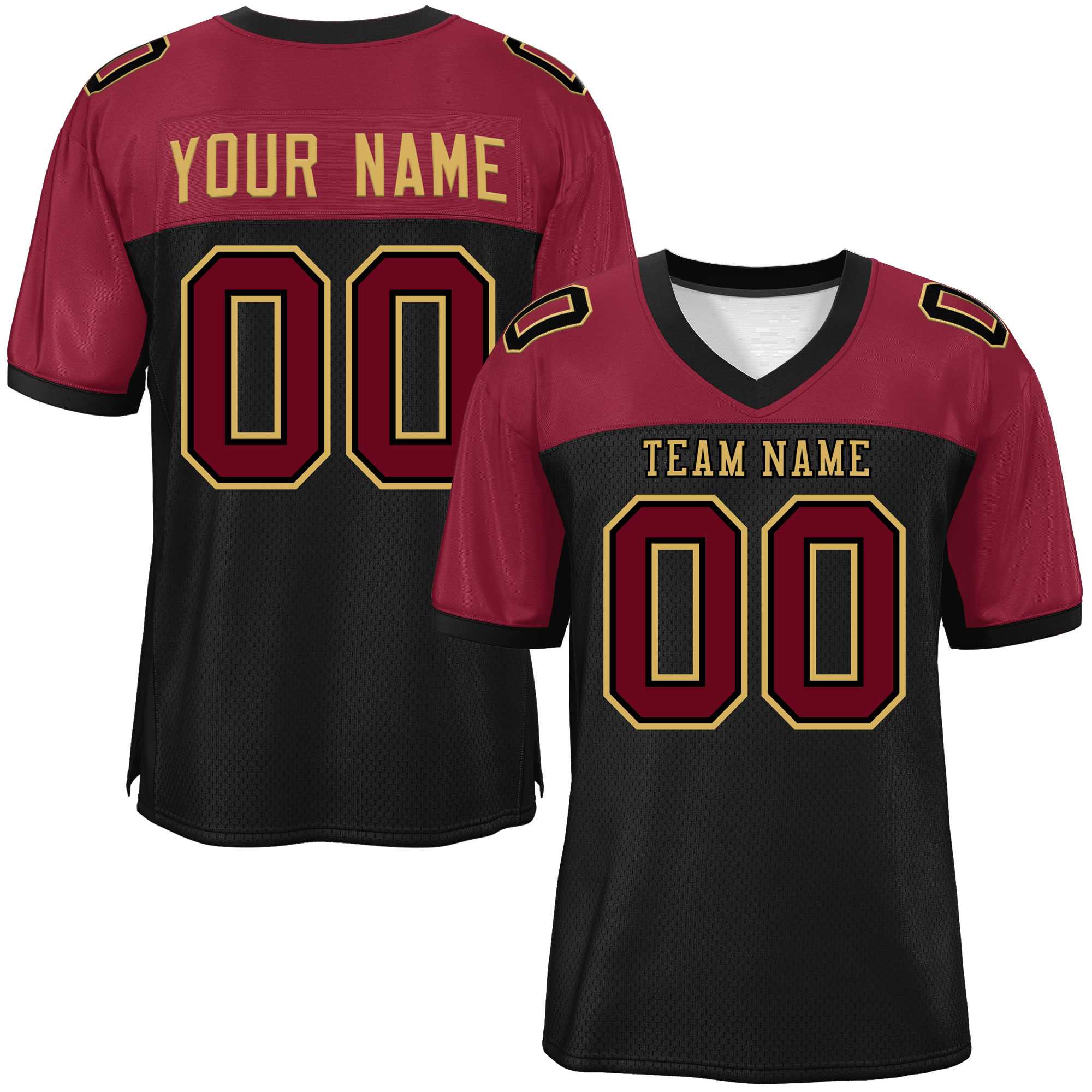 Custom Black-Crimson Raglan Sleeves Fashion Authentic Football Jersey