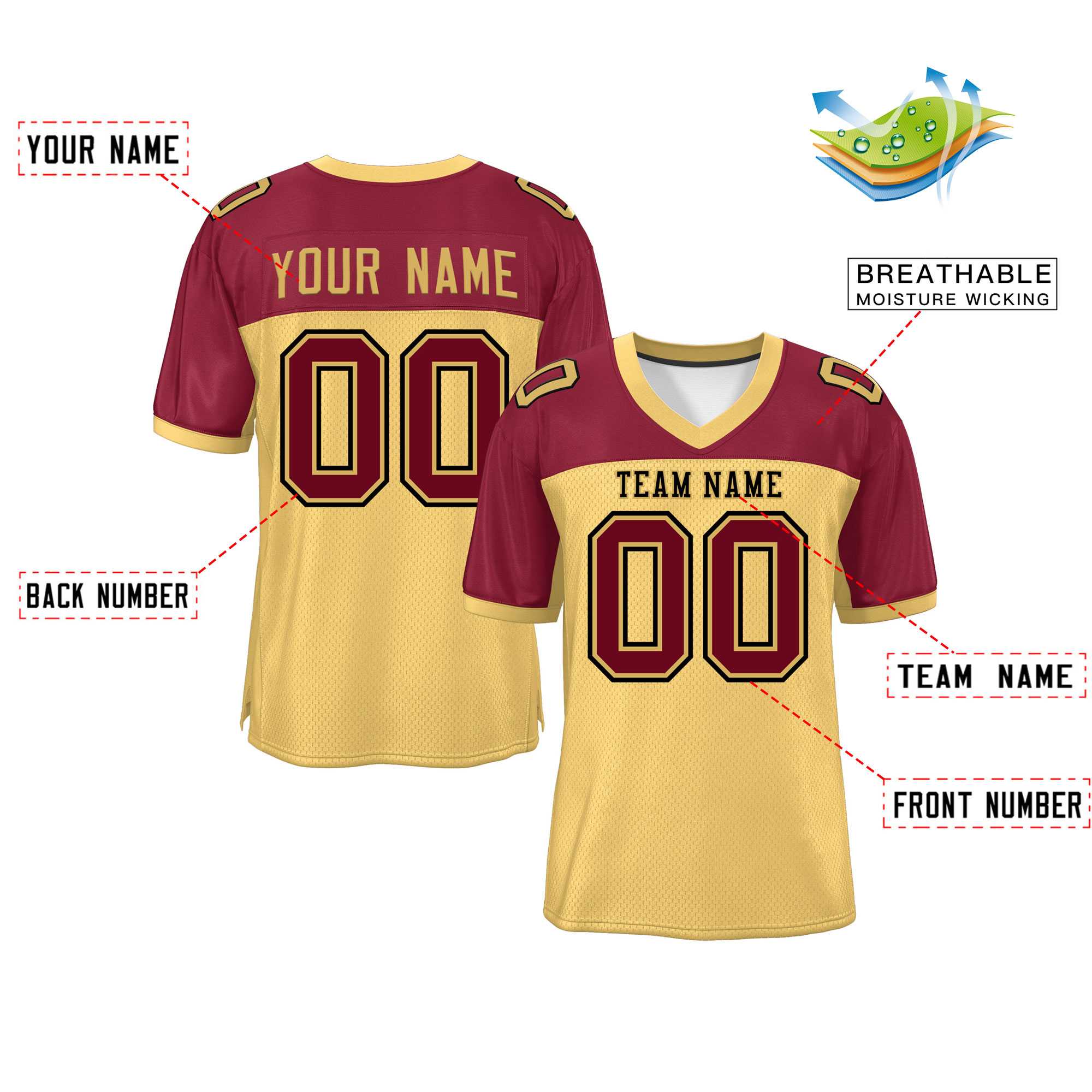 Custom Khaki-Crimson Raglan Sleeves Fashion Authentic Football Jersey