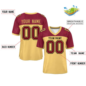 Custom Khaki-Crimson Raglan Sleeves Fashion Authentic Football Jersey