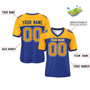 Custom Royal-Yellow Raglan Sleeves Fashion Authentic Football Jersey