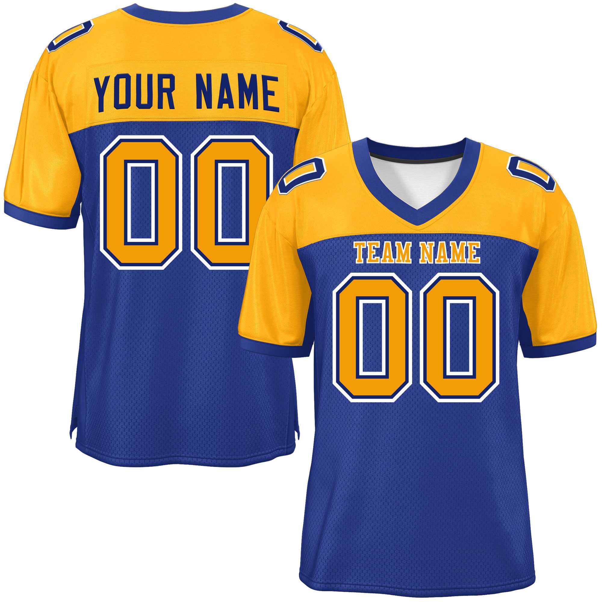 Custom Royal-Yellow Raglan Sleeves Fashion Authentic Football Jersey