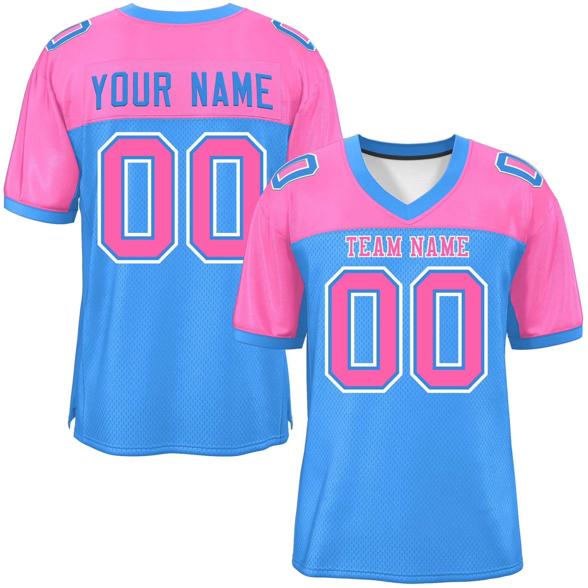 Custom Powder Blue-Pink Raglan Sleeves Fashion Authentic Football Jersey