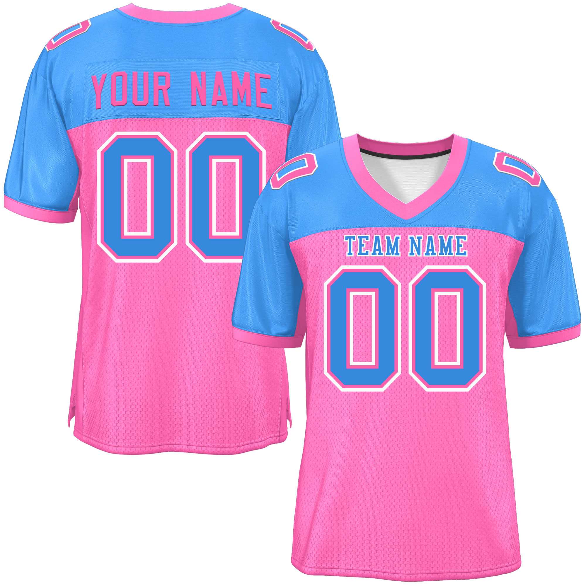 Custom Pink-Powder Blue Raglan Sleeves Fashion Authentic Football Jersey