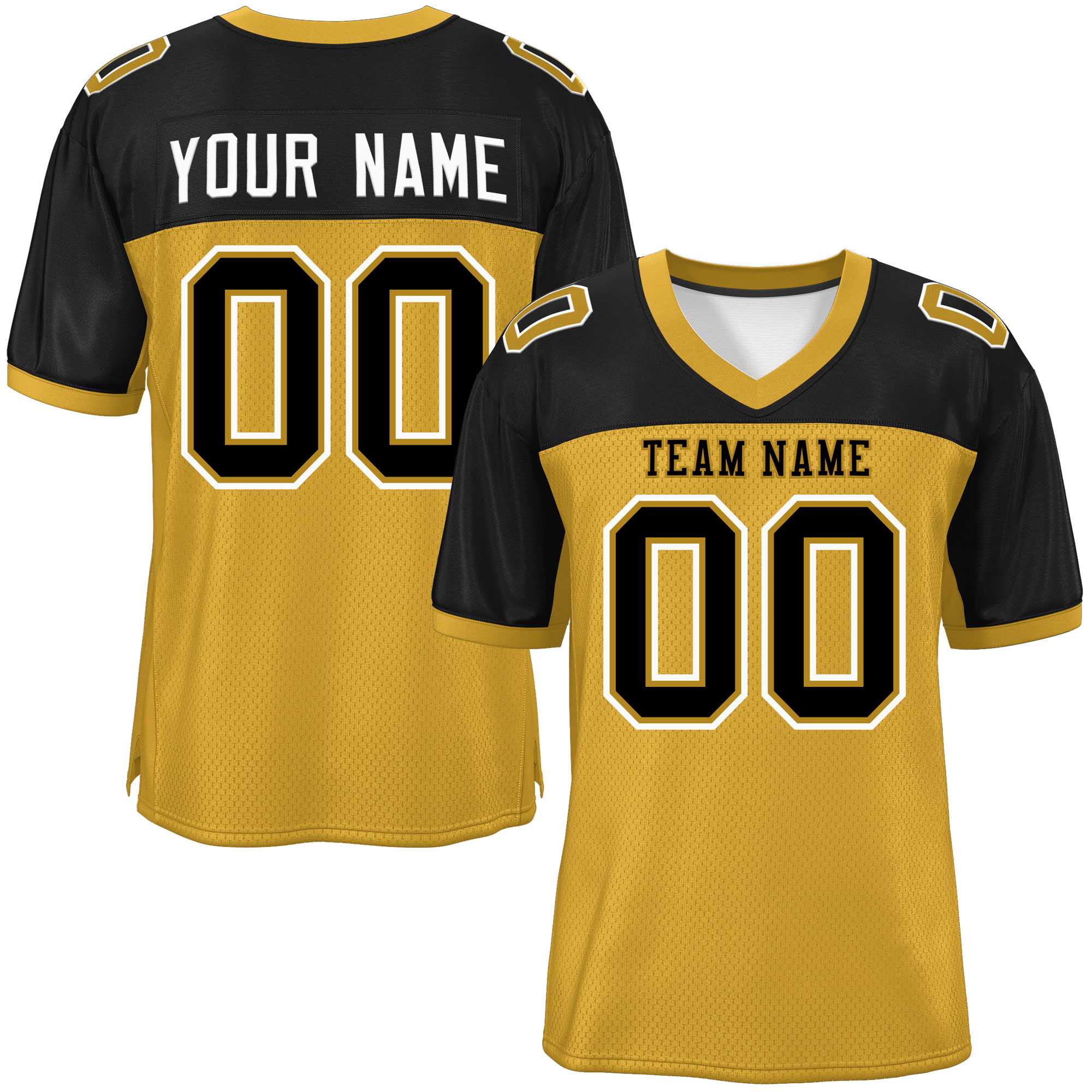 Custom Old Gold-Black Raglan Sleeves Fashion Authentic Football Jersey